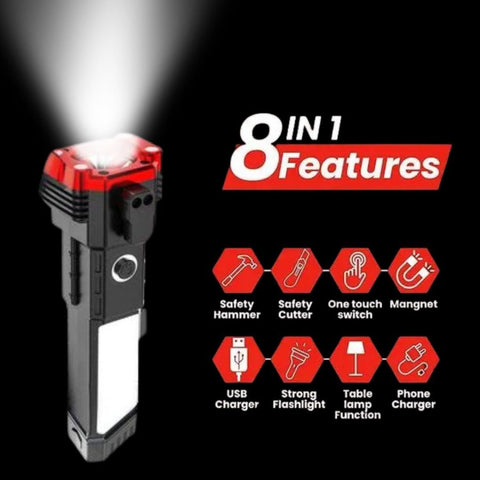 LED Flashlight with Magnet, Multi-Function Light and Hammer Tool for Camping & Hiking