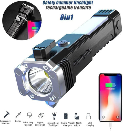 LED Flashlight with Magnet, Multi-Function Light and Hammer Tool for Camping & Hiking